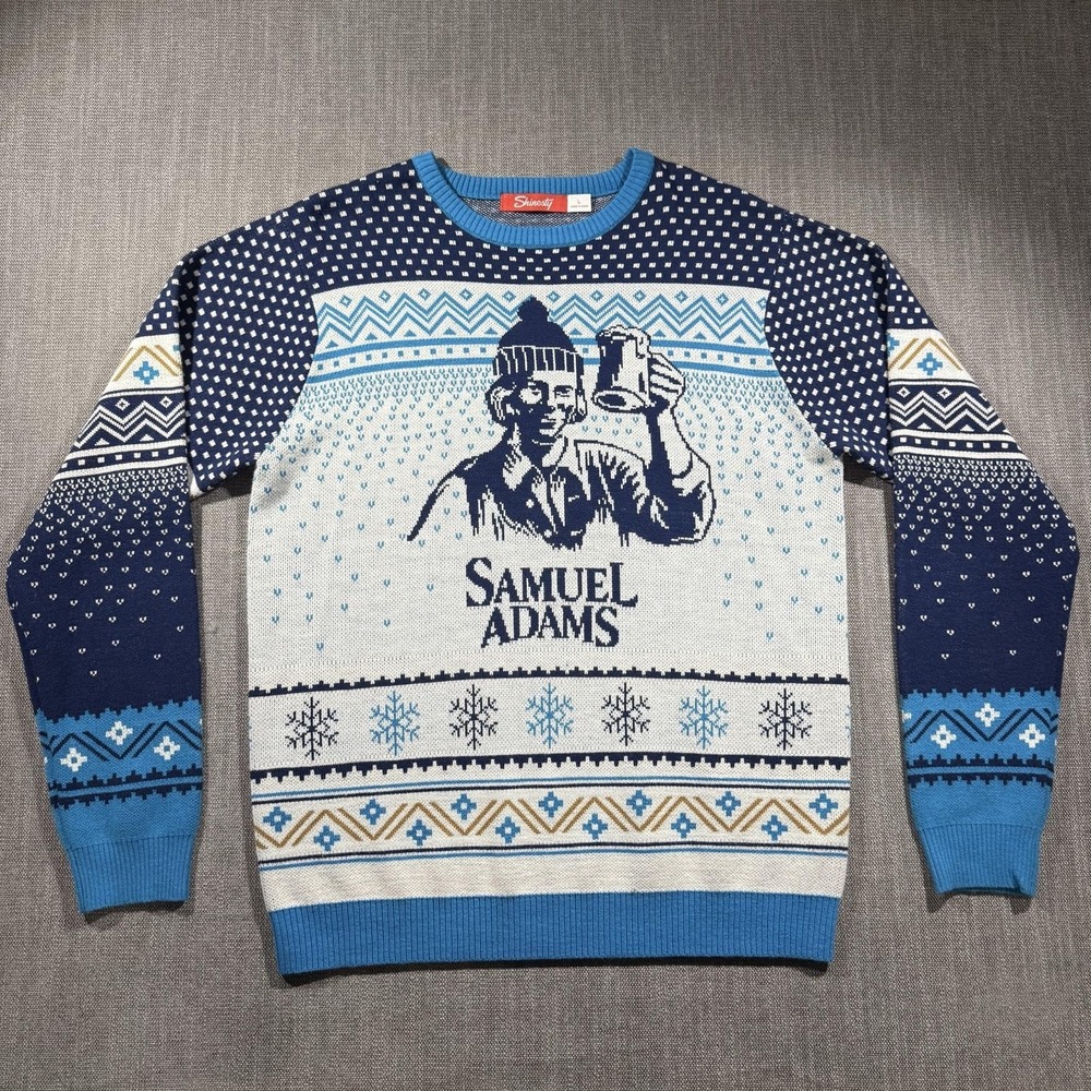 Shinesty Samuel Adams Sweater Mens Large Blue Fair Isle Ugly Christmas Pullover